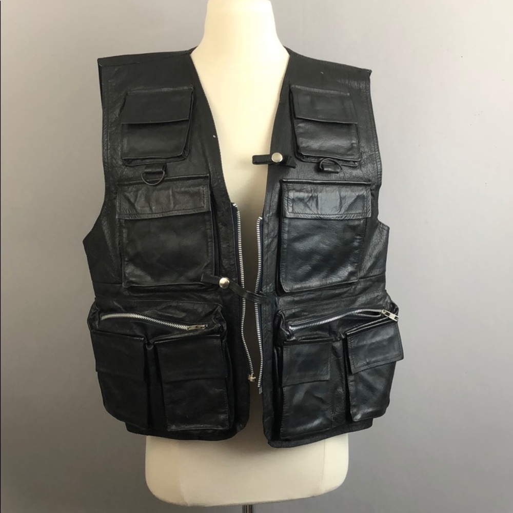 Black Leather Biker Vest